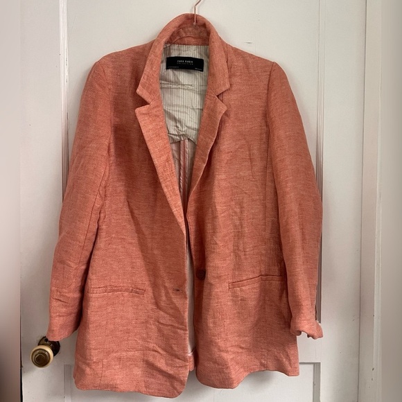 Zara Basic Collection Linen Salmon Blazer Size M - Picture 4 of 6